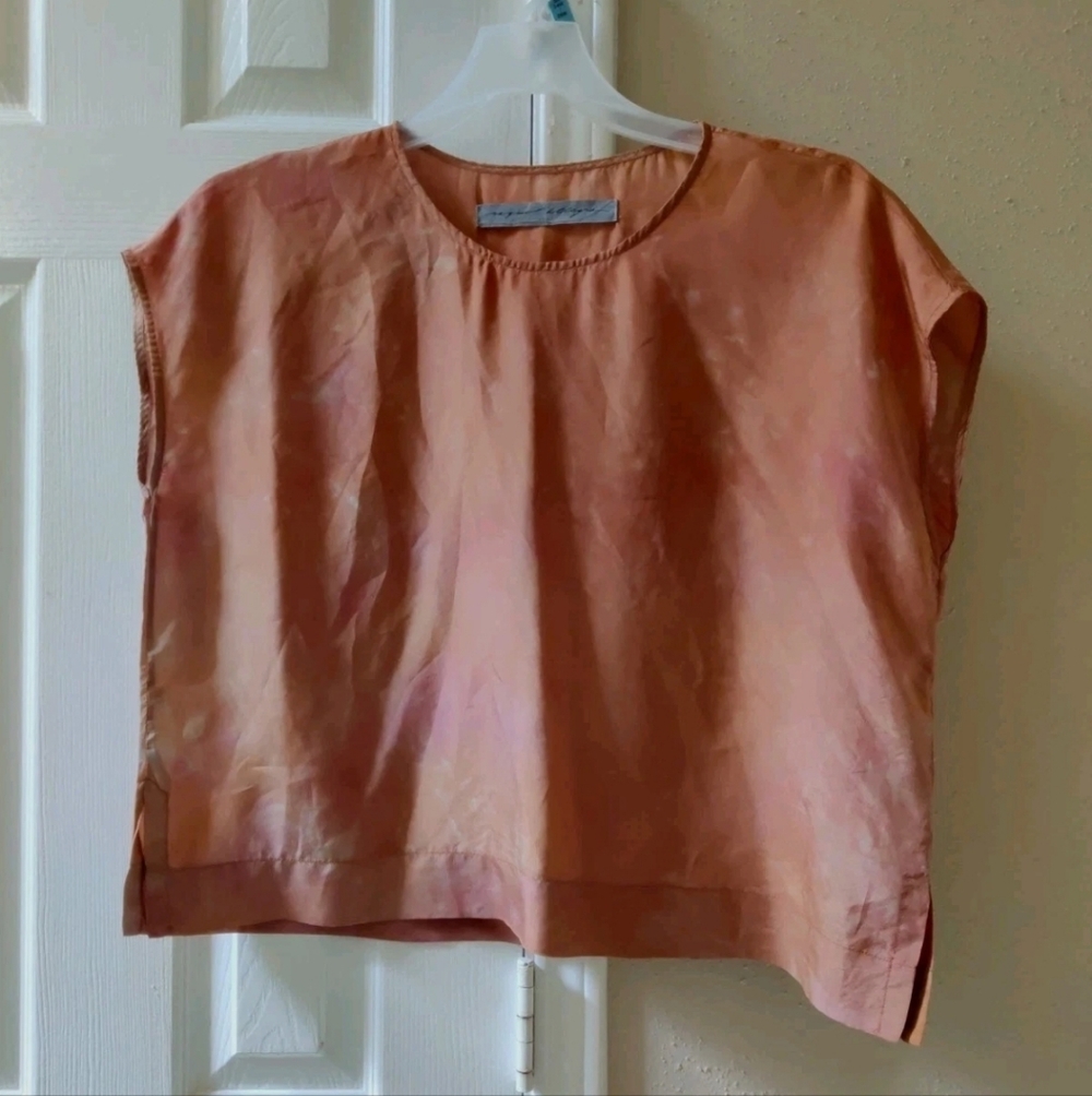 Raquel Allegra Silk Oil Slick Irridescent Burnt Orange Tie-dye Blouse 0 NWOT ☀️